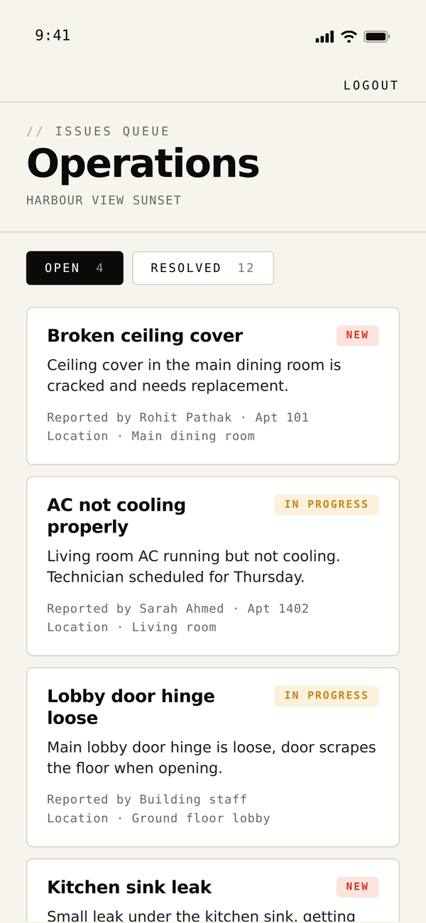 Admin issue tracking